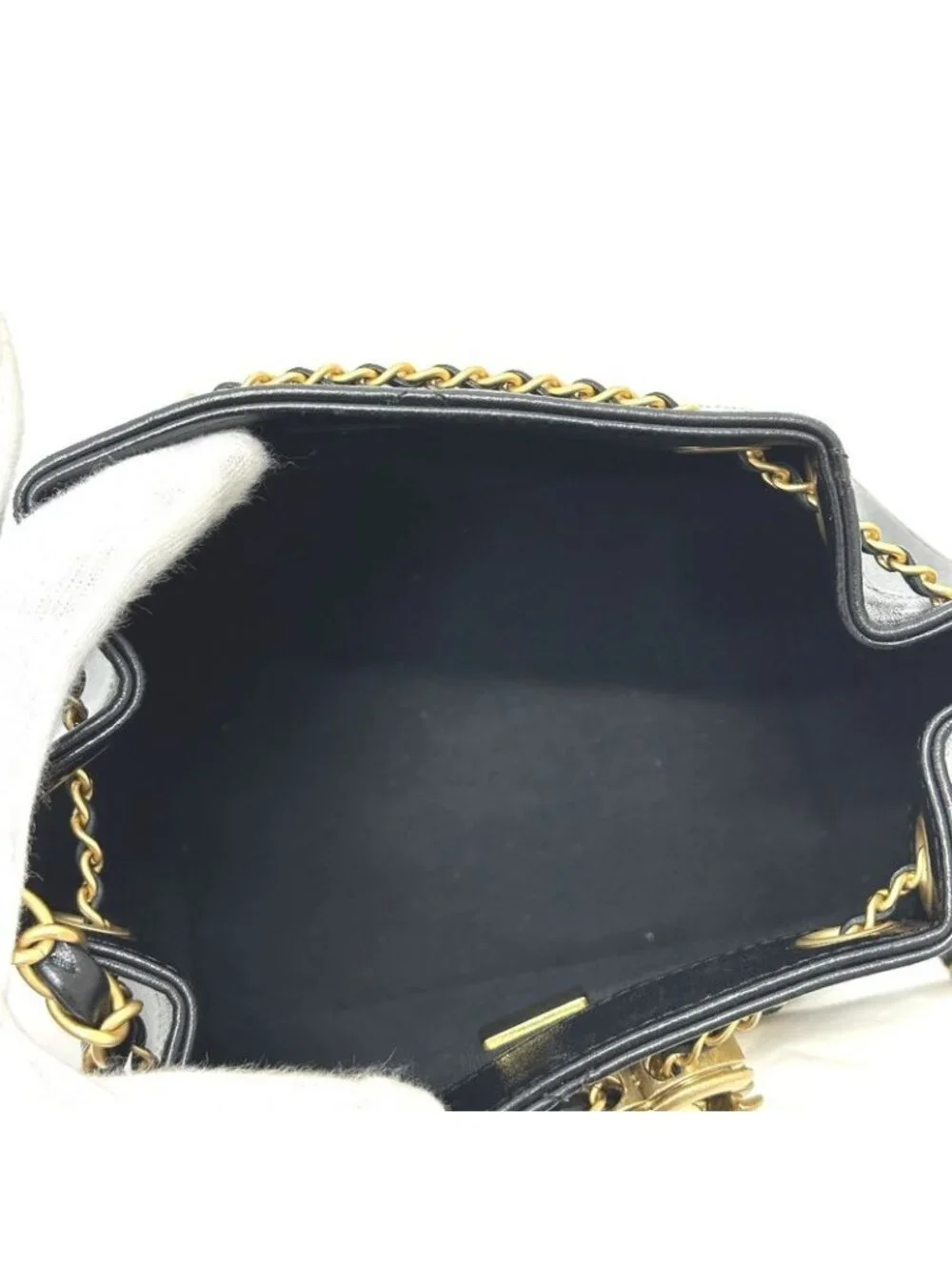 Chanel Shoulder Bag Draw St Ring Icon As5824 Leather Black